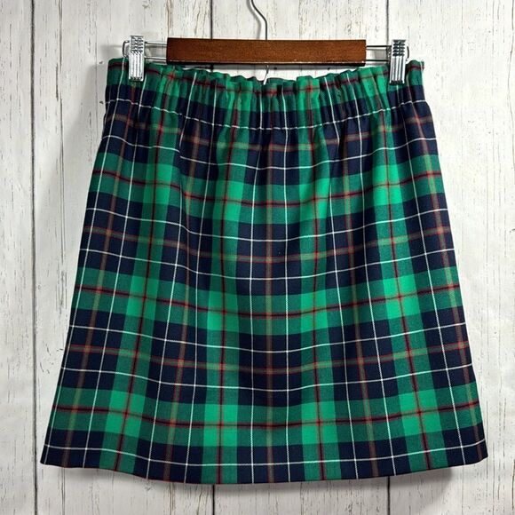 J.Crew Plaid Wool Mini Skirt Green Navy Tartan Preppy Classic 0 Academia Holiday - Picture 8 of 13